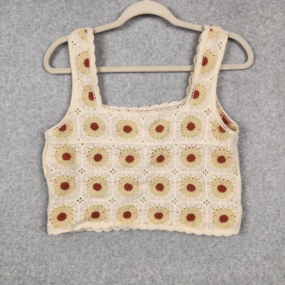 Rebellion Again Crochet Crop Top Womens Small Floral Retro Boho Tank Top Shirt - Picture 4 of 9